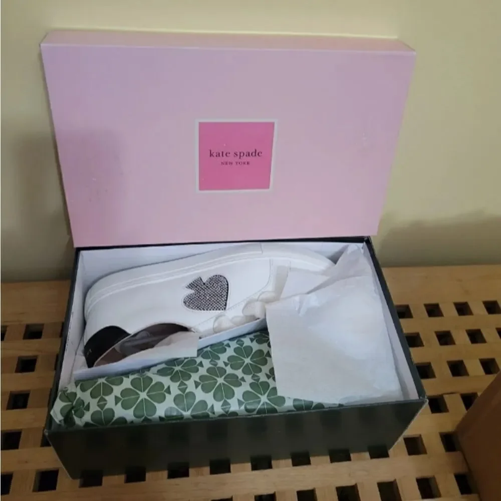 Kate Spade White Leather Crystal Embellished Sneakers 9.5 NIB